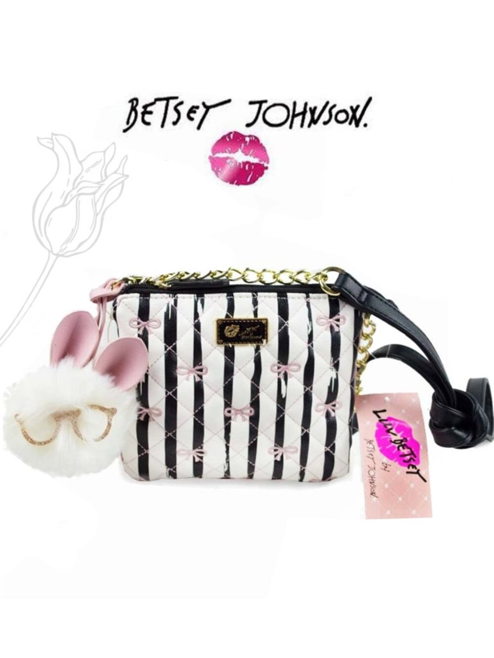 Luv Betsey Johnson Pink Quilted Faux Puff Bear Crossbody Purse
